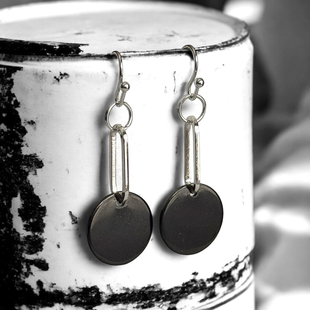 5 For $25💫Alternative Biker Black Metal Disc Paperclip Dangles